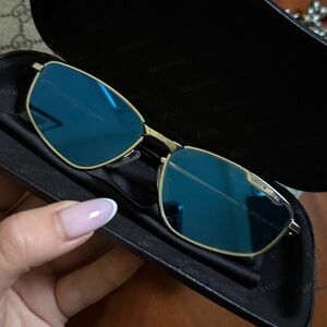 Balenciaga Silver Frame Sunglasses with Blue Lenses